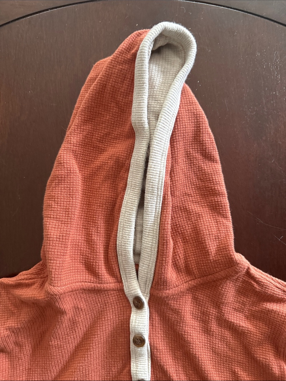 Little Sleepies Rust Orange and Cream Waffle-Knit Hoodie Tee - Long Sleeve - Picture 3 of 7